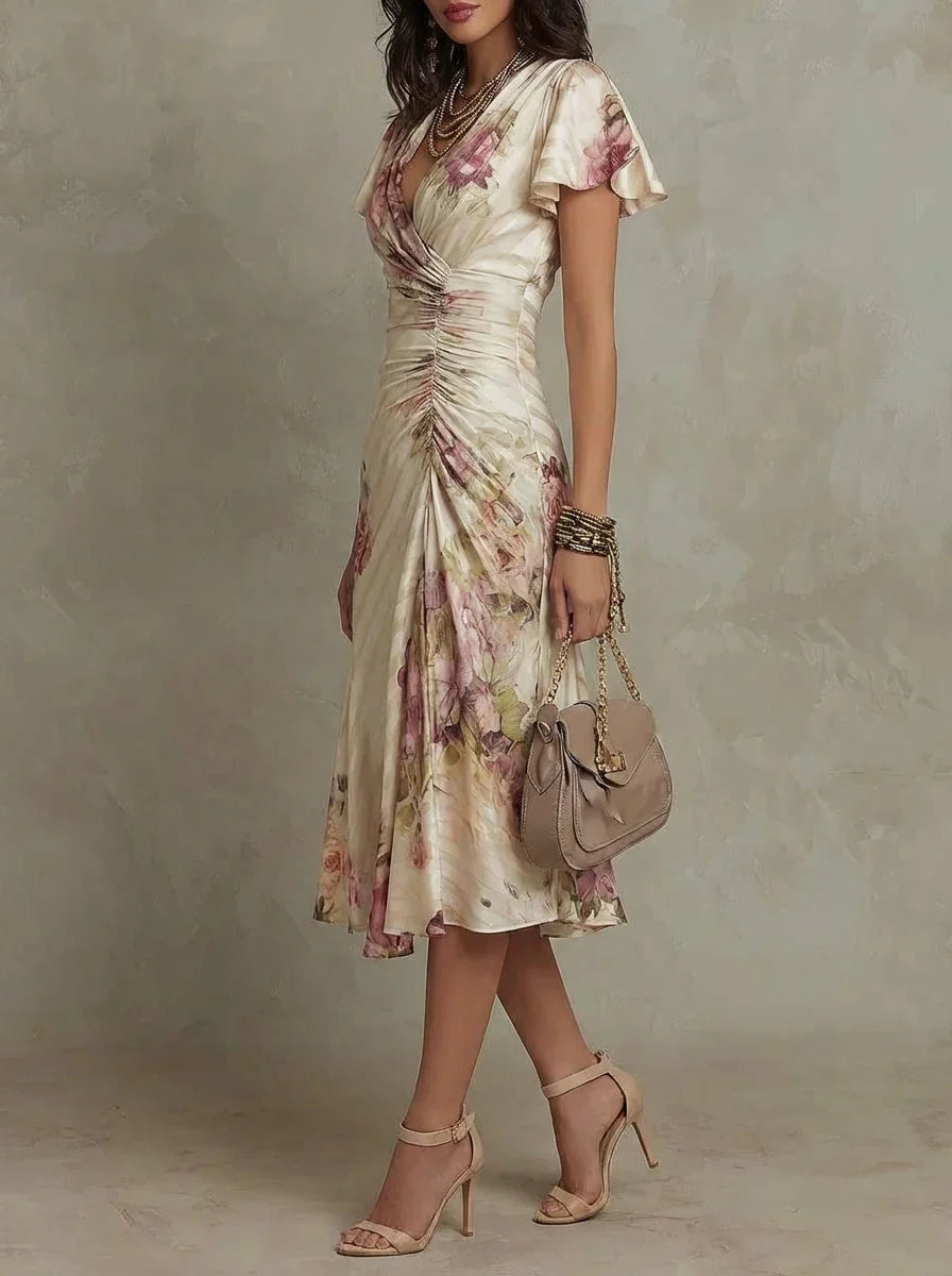 Macy | Elegante midi-jurk met retrobloemenprint