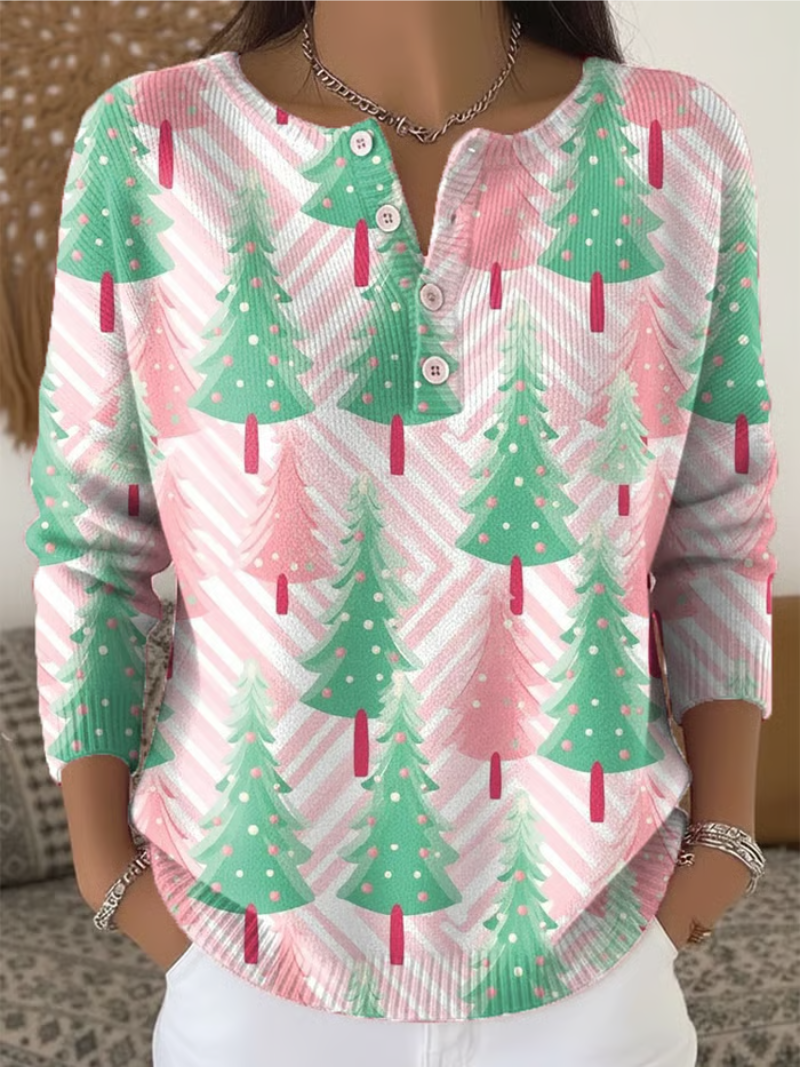 Nora | Kersttrui met Dennenbomen