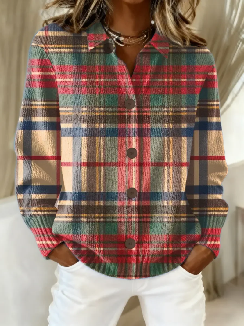 Nora | Geruite Gebreide Blouse