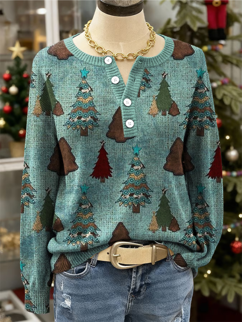 Mirte | Kersttrui met Kerstbomenprint