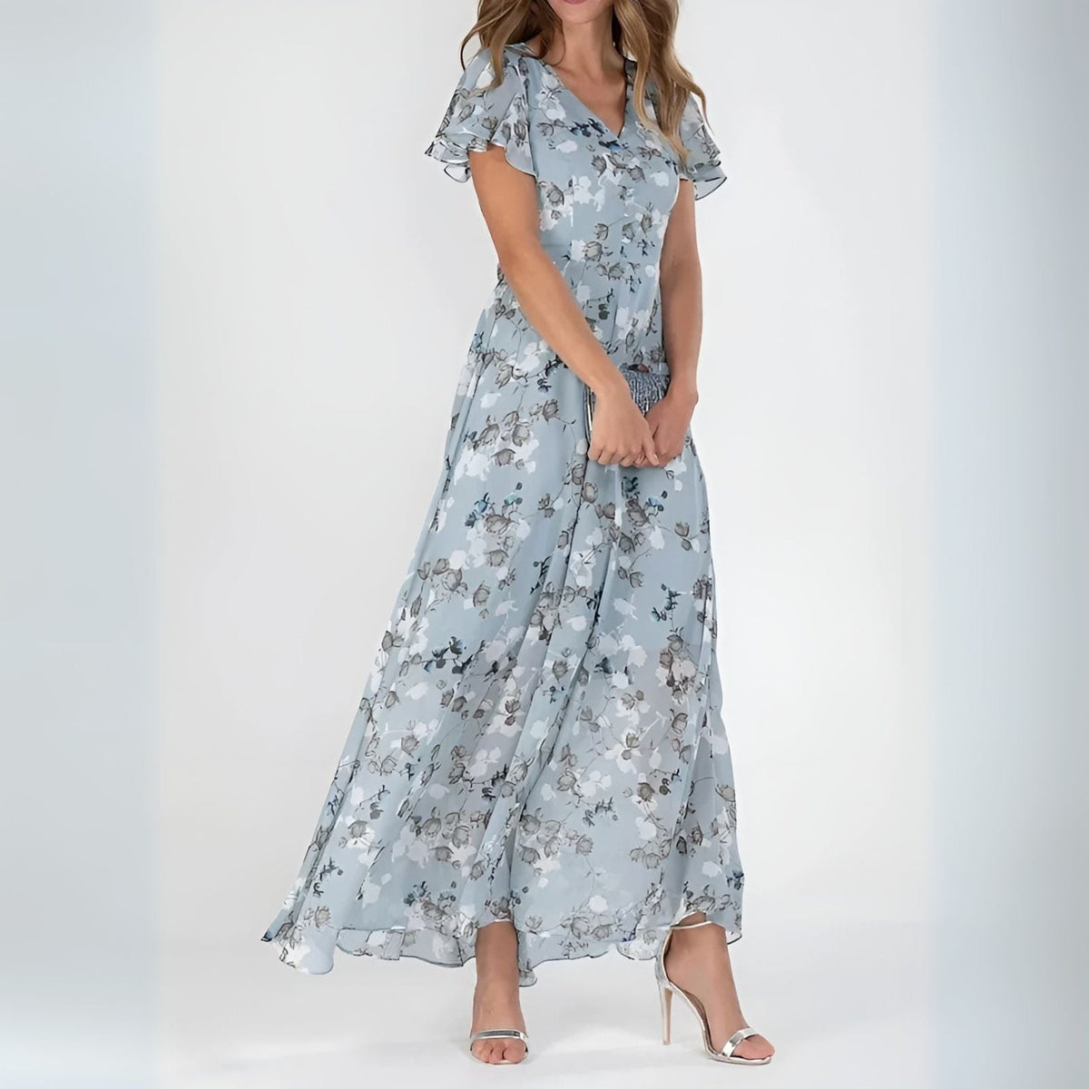 Natalia | Maxi-jurk met bloemenprint en fladderende mouwen