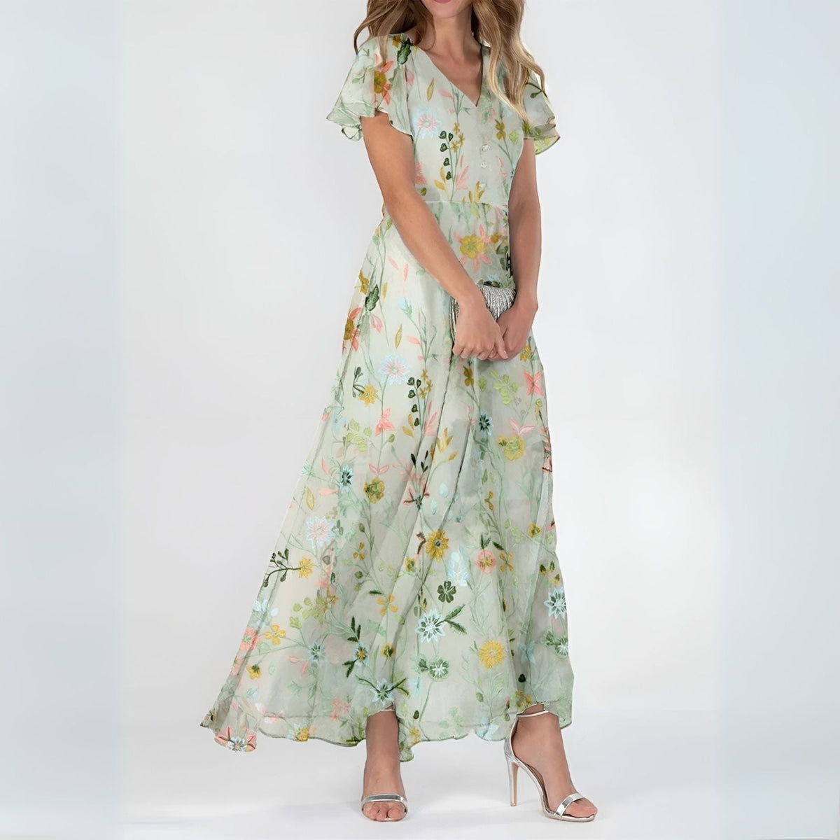 Natalia | Maxi-jurk met bloemenprint en fladderende mouwen