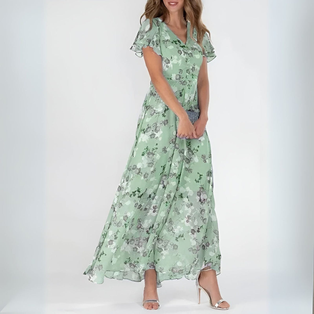 Natalia | Maxi-jurk met bloemenprint en fladderende mouwen