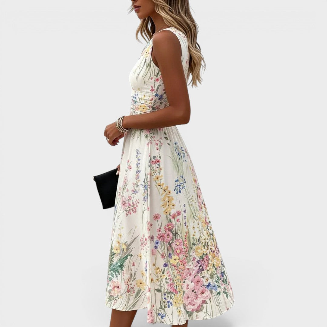Mariz | Midi-jurk zonder mouwen met bloemenprint