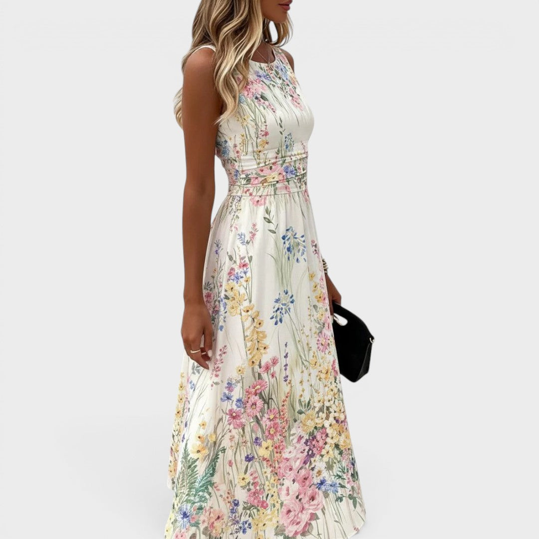 Mariz | Midi-jurk zonder mouwen met bloemenprint