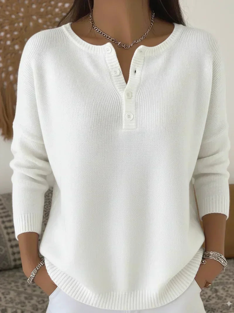 Karen | Dames Henley Trui met Geribde Details