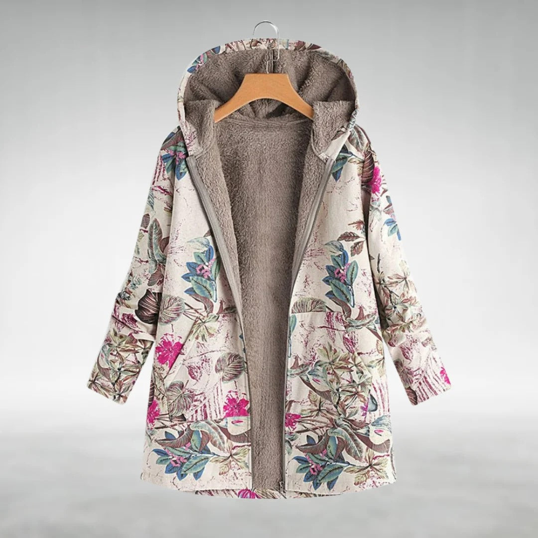 Meralya | Artistieke Hooded Jas met Botanisch Design