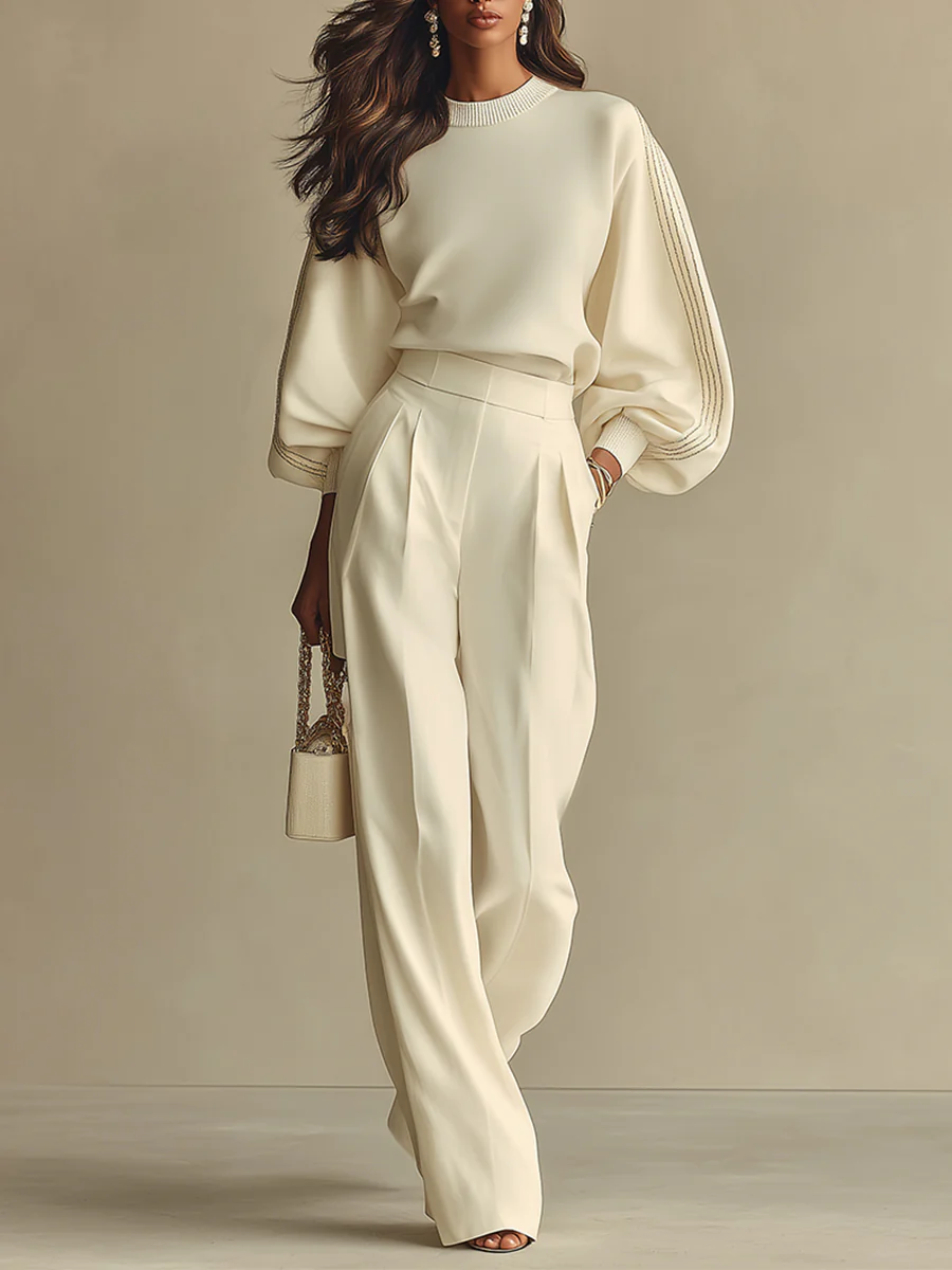 Linda – Geribbelde set met brede broek
