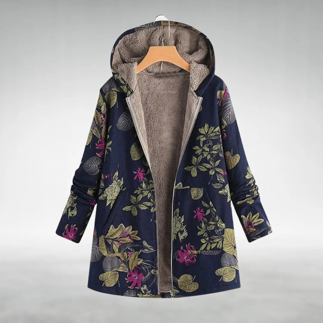 Meralya | Artistieke Hooded Jas met Botanisch Design