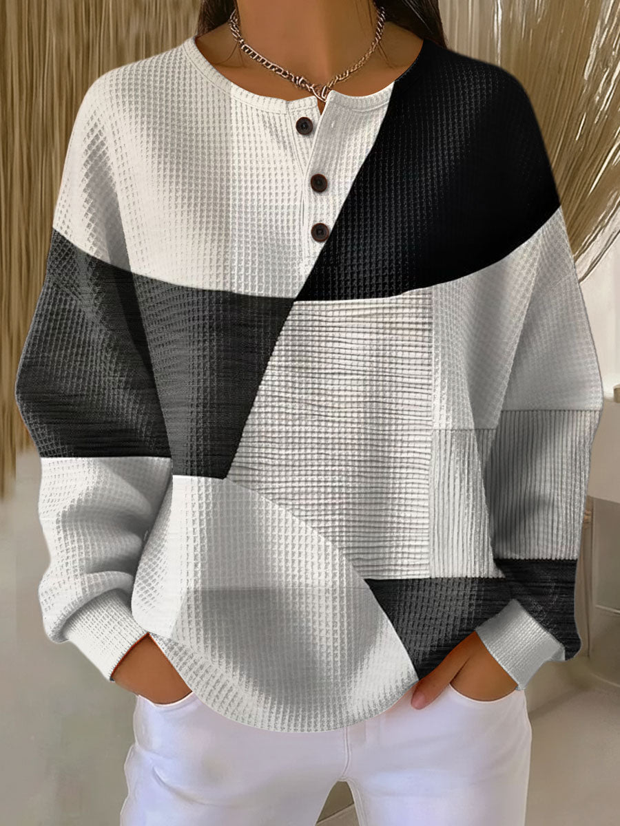 Nancy | Dames Henley Trui met Wafelstructuur