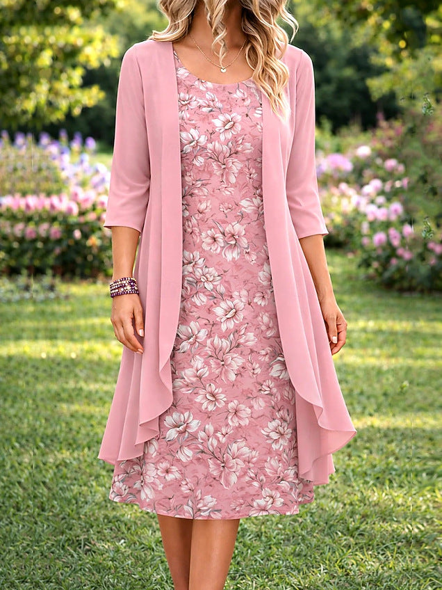 Ilynessa - Vrouwen set chiffon jurk met lichte cardigan