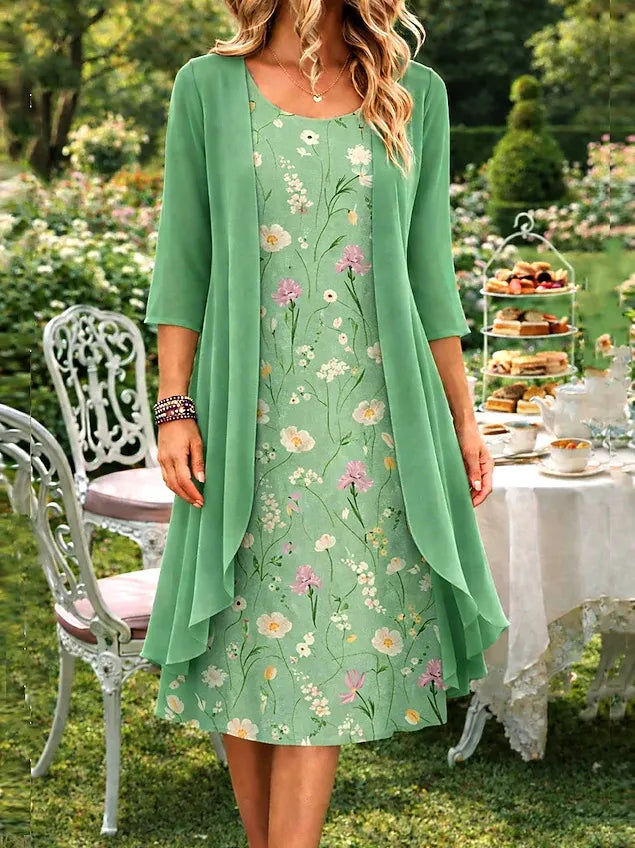 Ilynessa - Vrouwen set chiffon jurk met lichte cardigan
