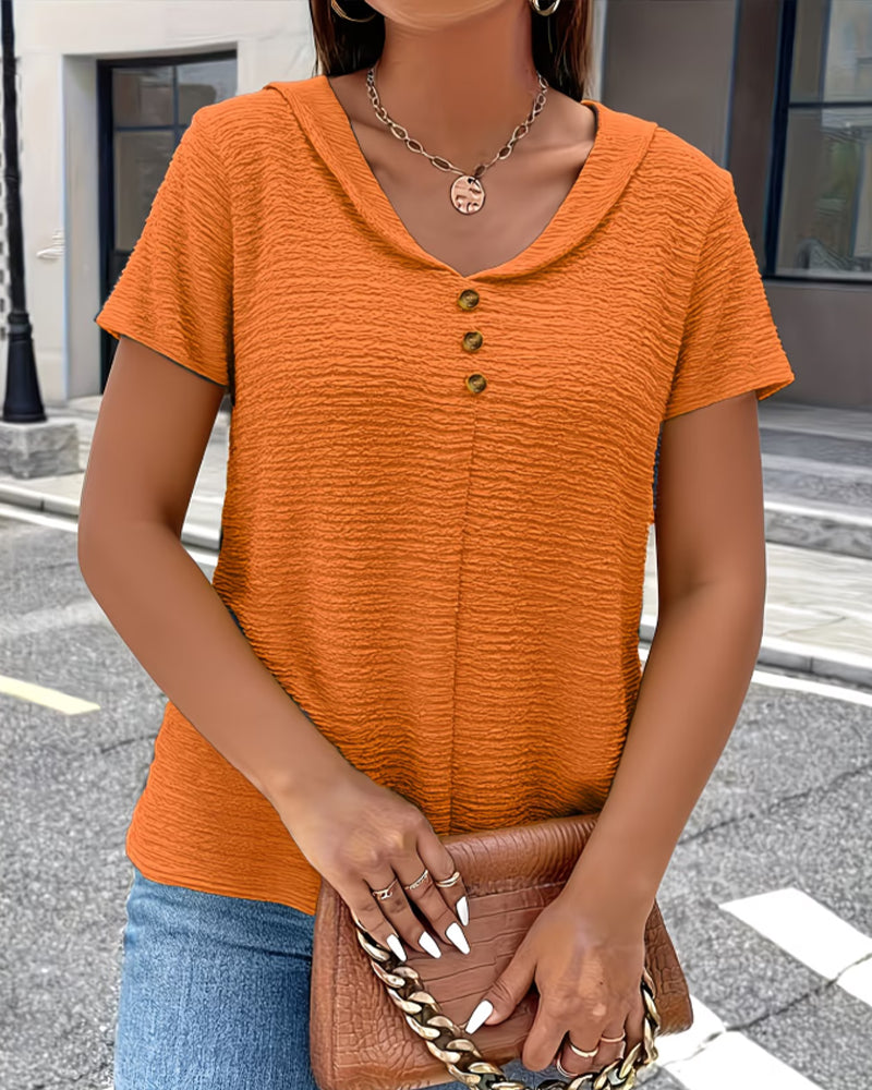 Kiara | Dames T-shirt met Peter Pan-kraag met knoopsluiting