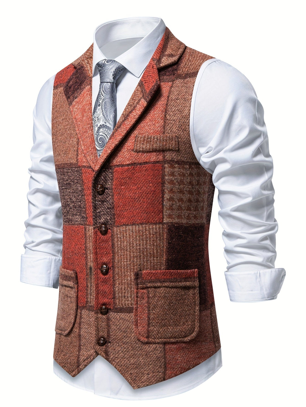 Spencer | Patchworkvest met visgraatpatroon