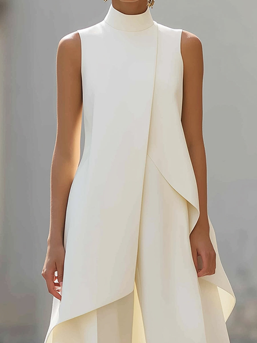 Dovessa - Dames jumpsuit met hoge kraag en asymmetrisch paneel