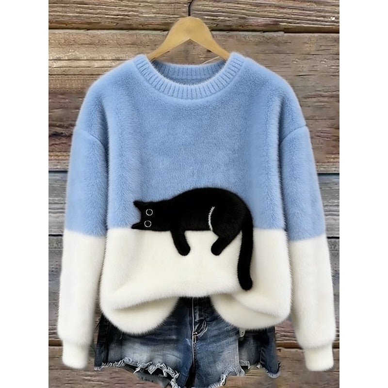 Lina | Ruimvallende Trui met Kat Print