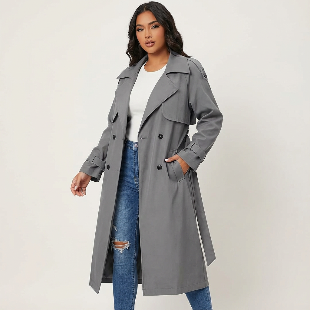 Sharon | Dames Trenchcoat met Lange Pasvorm en Knopenlijst