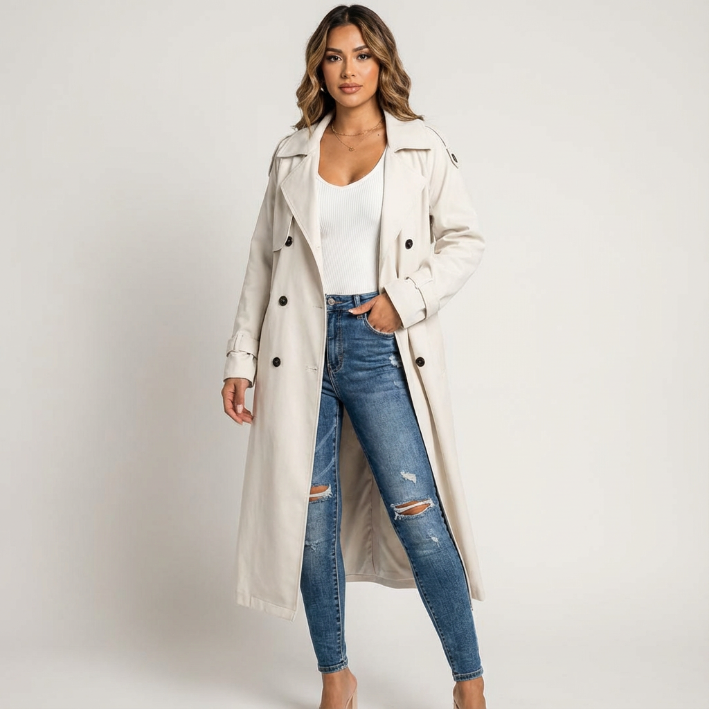 Sharon | Dames Trenchcoat met Lange Pasvorm en Knopenlijst