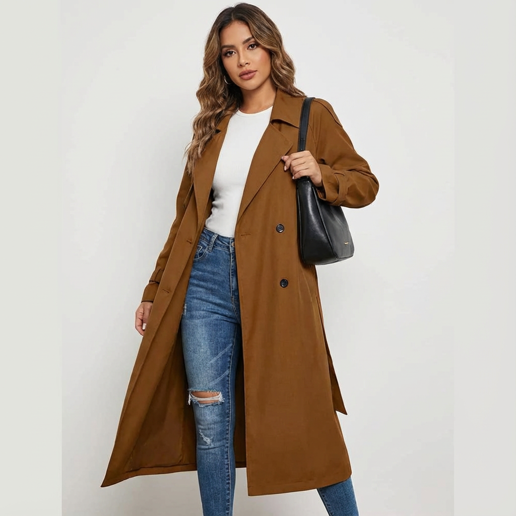 Sharon | Dames Trenchcoat met Lange Pasvorm en Knopenlijst