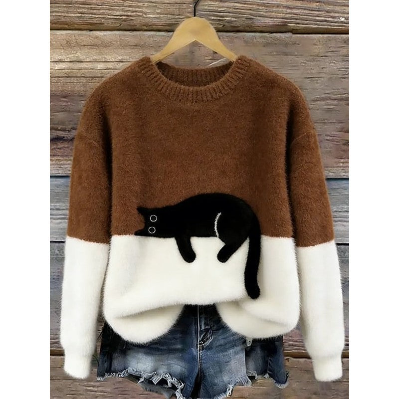 Lina | Ruimvallende Trui met Kat Print