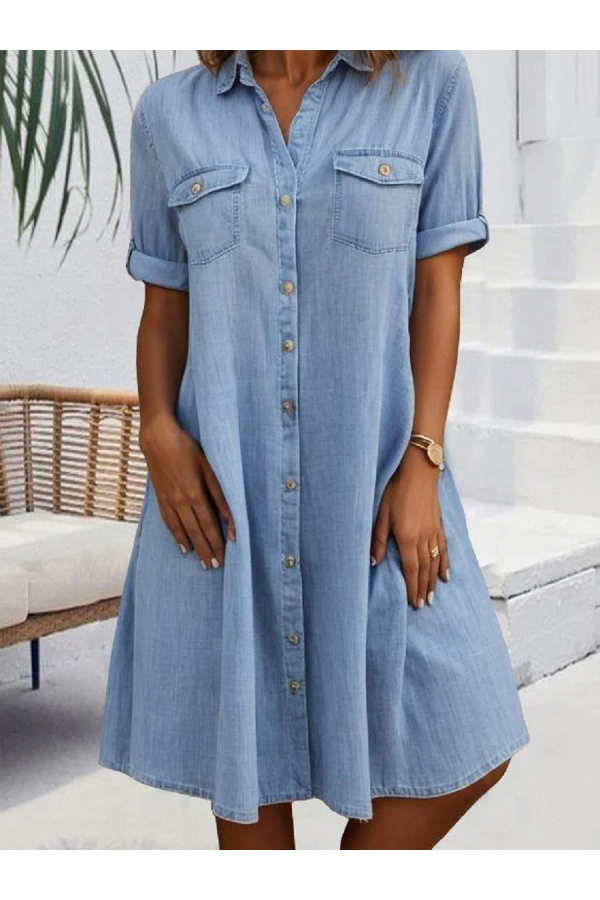 Lizella | Elegante denim jurk die de buik bedekt