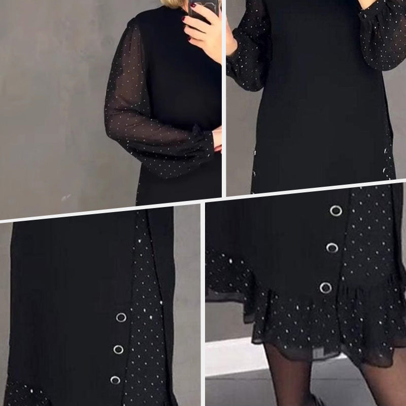 Velisse | Elegante Jurk met Kristallen en Ronde Hals