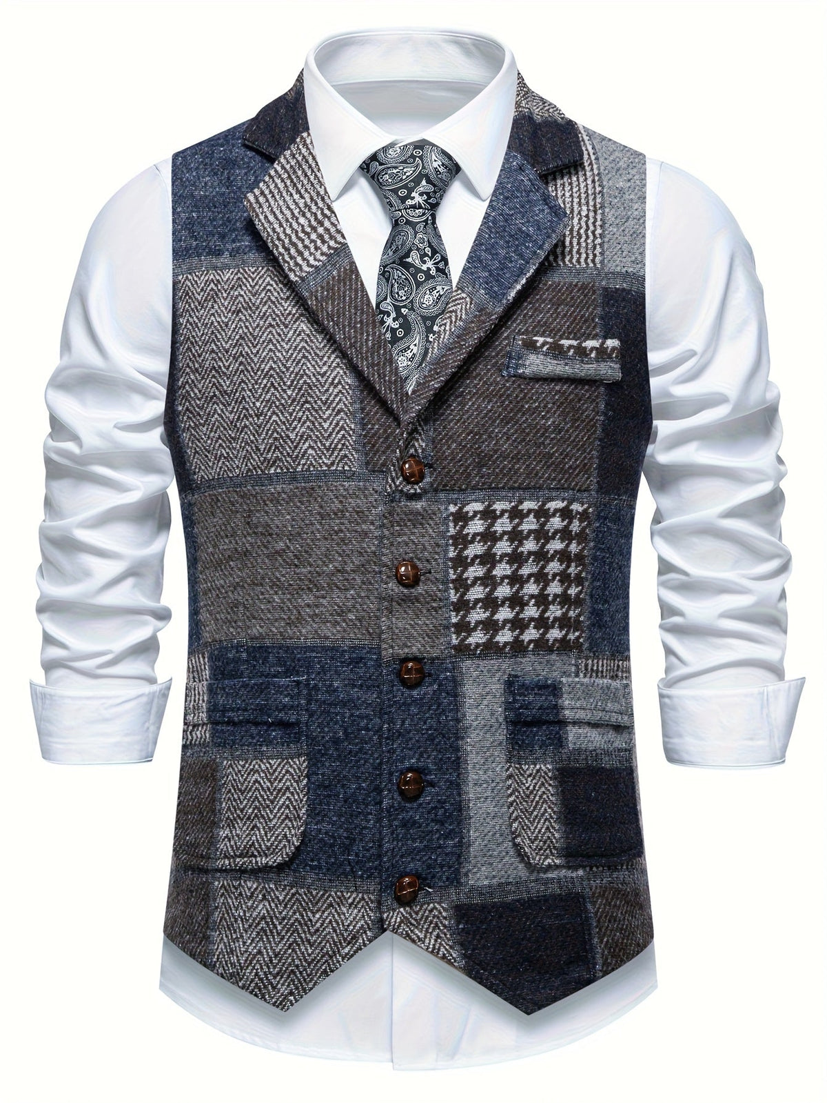 Darren | Patchworkvest met visgraatpatroon