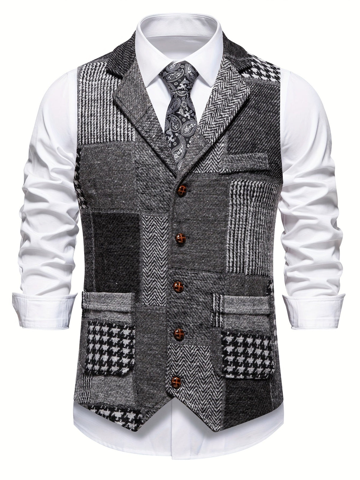 Spencer | Patchworkvest met visgraatpatroon