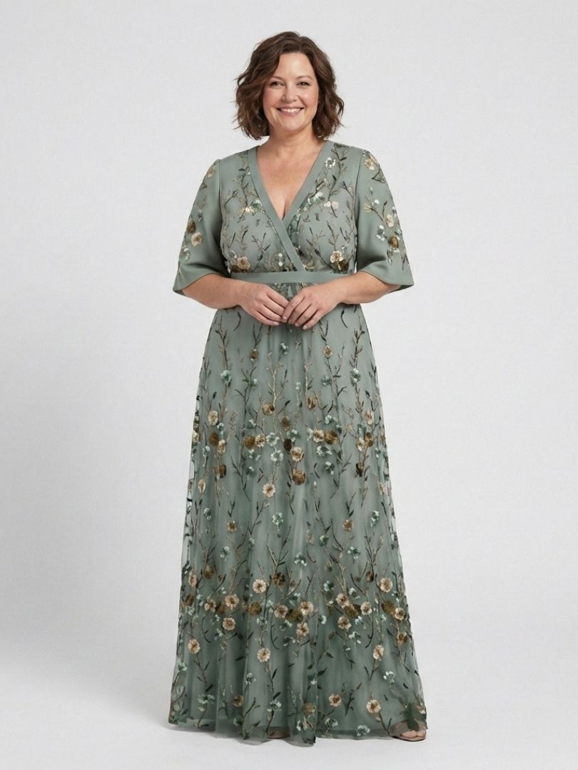 Moirah | Bloemenprint maxi-jurk met V-hals en korte mouwen