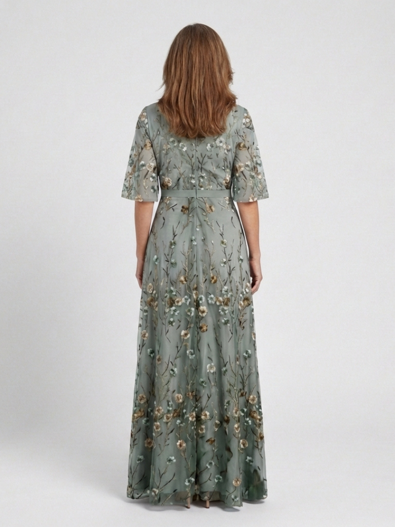 Moirah | Bloemenprint maxi-jurk met V-hals en korte mouwen