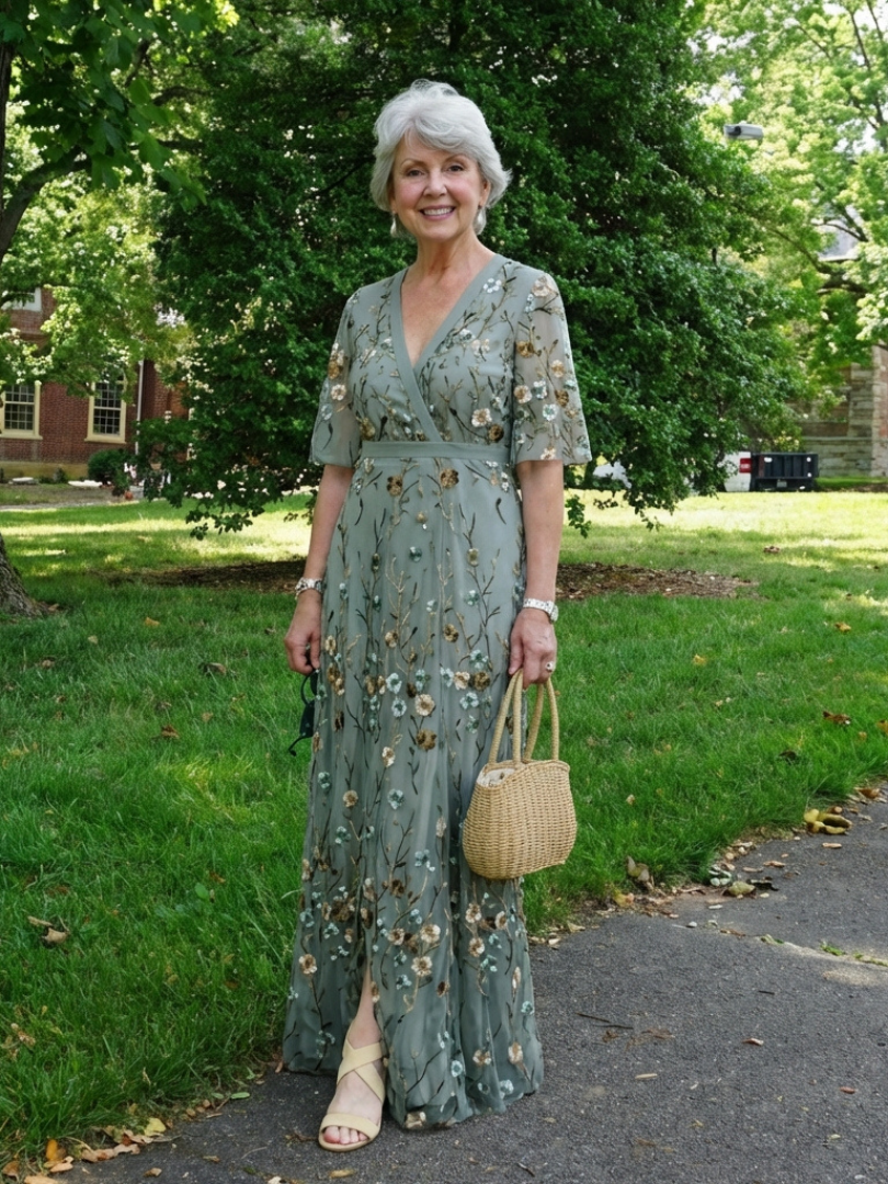 Moirah | Bloemenprint maxi-jurk met V-hals en korte mouwen