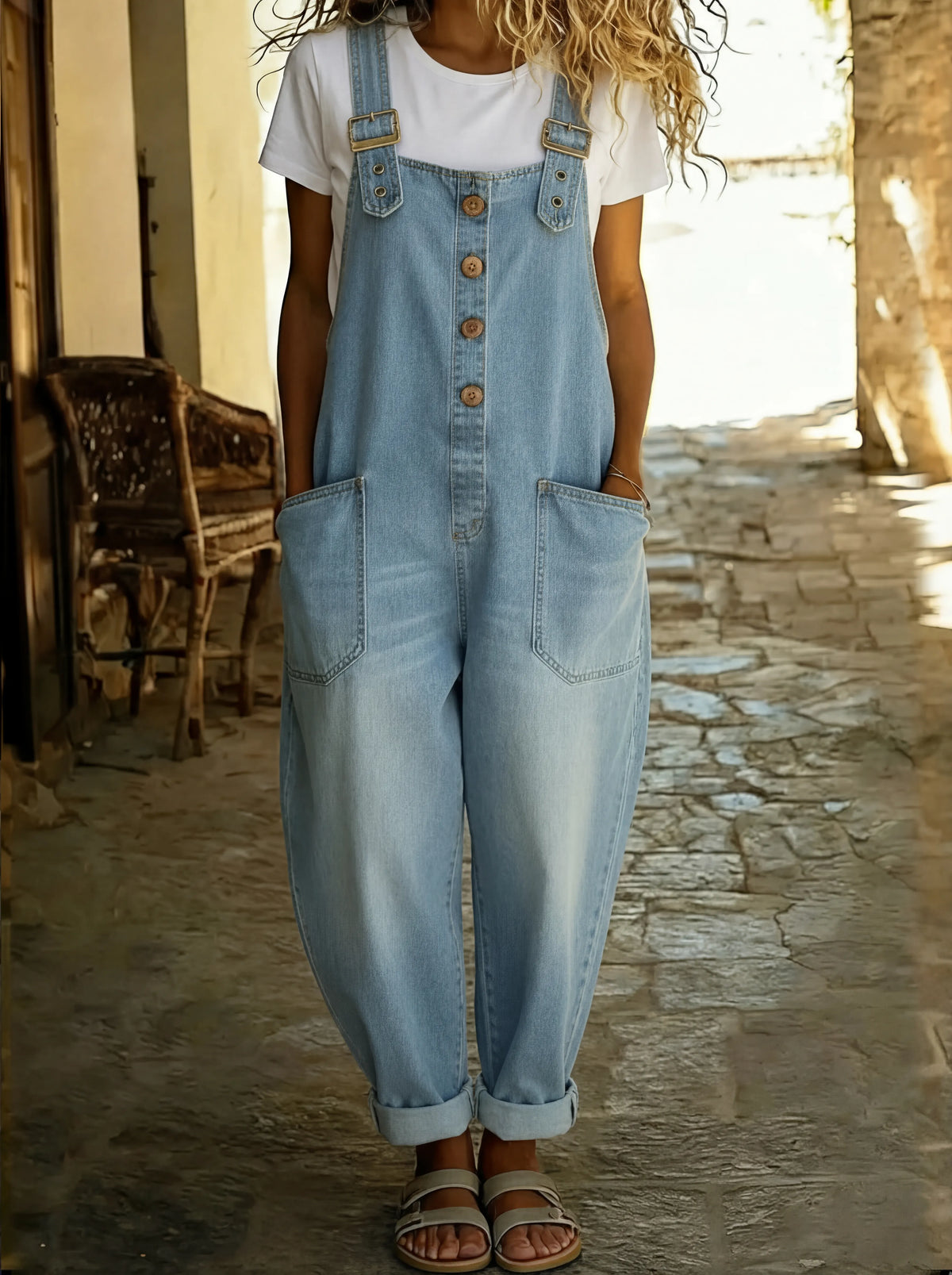Nancy | Denim Jumpsuit met Verstelbare Bandjes