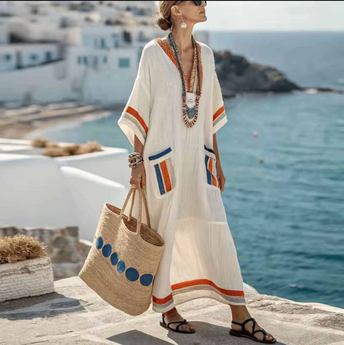 Elegante Mary - Lange Strandjurk voor een Stijlvolle Zomerlook