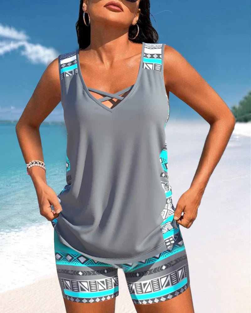 Lynna | Tankini met geometrische print en V-hals